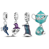 925 Silver Enamel Witch Teapot Candle Dangle Charm Pendant Beads