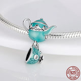 925 Silver Enamel Witch Teapot Candle Dangle Charm Pendant Beads