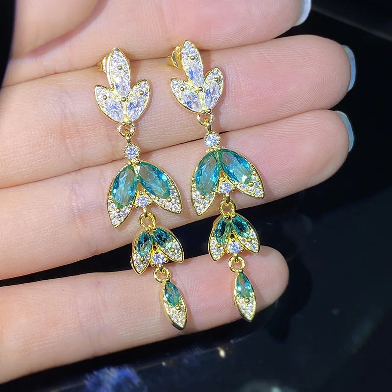 925 Silver Paraiba Drop Earrings Tassel Shape Jewelry