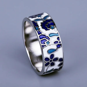 925 Silver Enamel Flower Bridal Ring