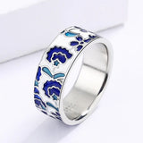 925 Silver Enamel Flower Bridal Ring