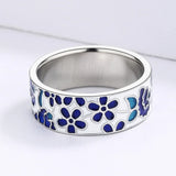 925 Silver Enamel Flower Bridal Ring