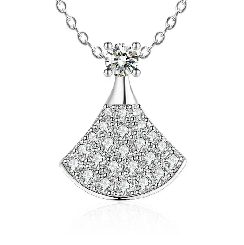 925 Silver Fan Necklace Pendant 1.0ct D Moissanite Pass Diamond Test