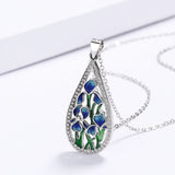 925 Silver Flower Ladies Pendant Necklace Enamel Jewelry