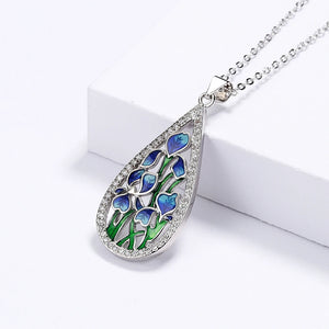 925 Silver Flower Ladies Pendant Necklace Enamel Jewelry