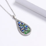 925 Silver Flower Ladies Pendant Necklace Enamel Jewelry