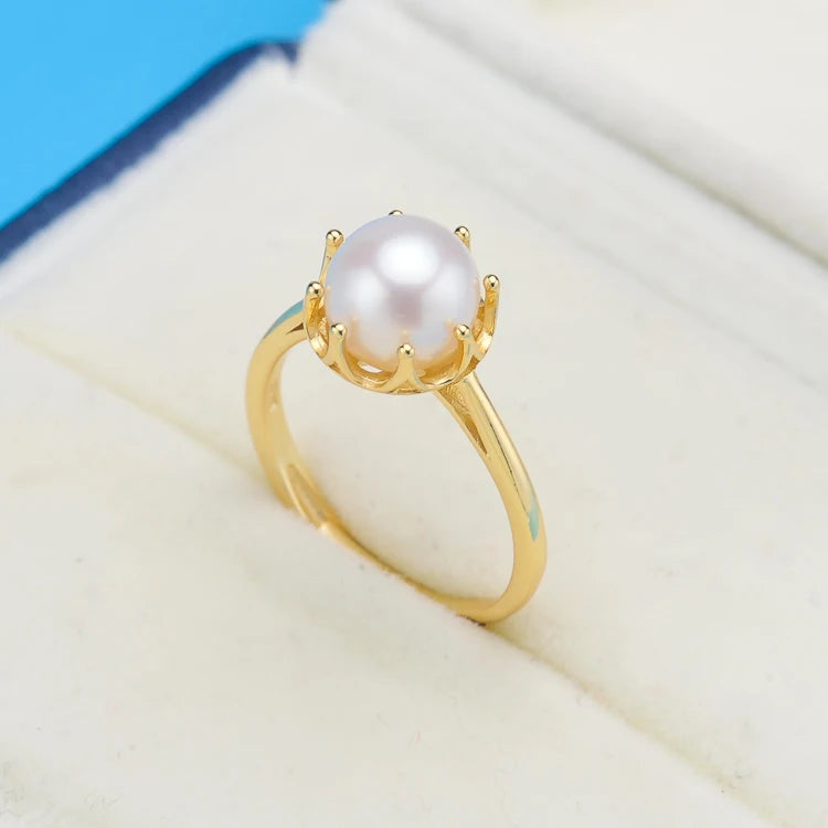 925 Silver Charm Crown Pearl Ring Finger Ring Settings Adjustable Ring