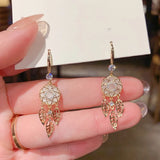 925 Silver Dream Catcher Star Leaf Earrings Female Long Leaf Tassel