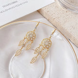 925 Silver Dream Catcher Star Leaf Earrings Female Long Leaf Tassel