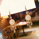 925 Silver Dream Catcher Star Leaf Earrings Female Long Leaf Tassel