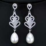 925 Silver Freshwater Pearl Diamond Long Earrings Celebrity Style Jewelry