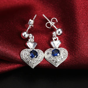 925 Silver Heart Amethyst Earring Wedding Party Jewelry