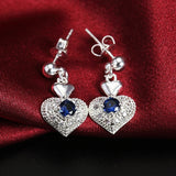 925 Silver Heart Amethyst Earring Wedding Party Jewelry