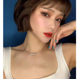925 Silver Bow Necklace High Diamond Inlaid Ladies Gift