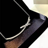 925 Silver Bow Necklace High Diamond Inlaid Ladies Gift