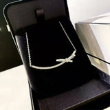 925 Silver Bow Necklace High Diamond Inlaid Ladies Gift