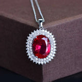 925 Silver Necklace Large Ruby Pendant Fine Jewelry Women