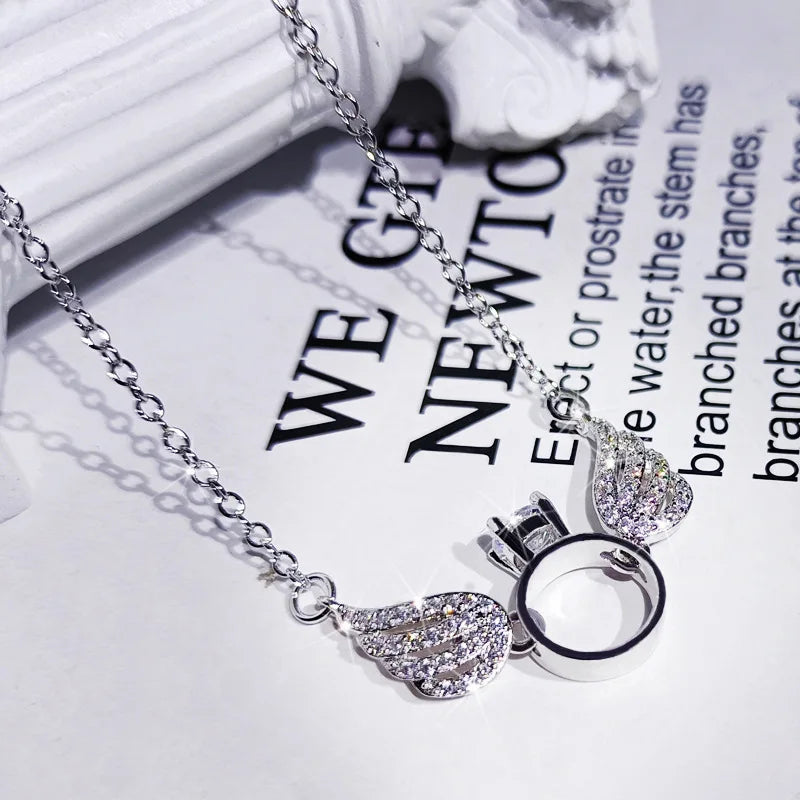925 Silver Angel Wing Zircon Necklace Jewelry
