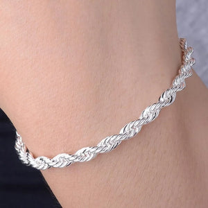 925 Silver Twisted Charm Bracelet 4mm Rope Chain
