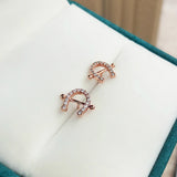 925 Silver U-shaped Rose Earrings Women Memorial Jewelry