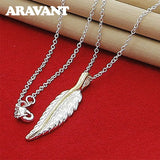 925 Silver Feather Pendant Necklace for Women