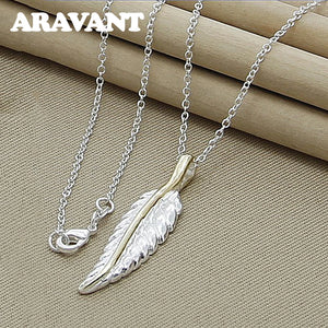 925 Silver Feather Pendant Necklace for Women