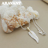 925 Silver Feather Pendant Necklace Snake Chain Jewelry