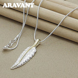 925 Silver Feather Pendant Necklace Snake Chain Jewelry