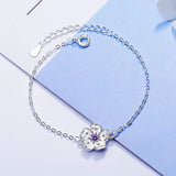925 Silver Flower Bracelet Clear Crystal Plum Blossom Charm Chain Jewelry