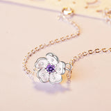 925 Silver Flower Bracelet Clear Crystal Plum Blossom Charm Chain Jewelry