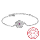 925 Silver Flower Bracelet Clear Crystal Plum Blossom Charm Chain Jewelry