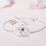 925 Silver Flower Bracelet Clear Crystal Plum Blossom Charm Chain Jewelry