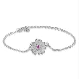 925 Silver Flower Bracelet Clear Crystal Plum Blossom Charm Chain Jewelry