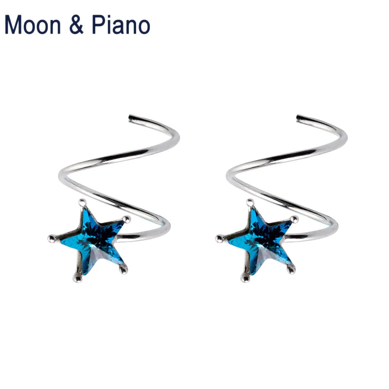 925 Silver Star Stud Earrings Wave Spring Style Gift Women Merry Christmas