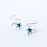 925 Silver Star Stud Earrings Wave Spring Style Gift Women Merry Christmas