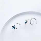 925 Silver Star Stud Earrings Wave Spring Style Gift Women Merry Christmas
