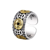 925 Silver Five Emperors Copper Coin Adjustable Ring Ethnic Silver Jewelry