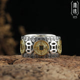 925 Silver Five Emperors Copper Coin Adjustable Ring Ethnic Silver Jewelry