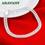 925 Silver Flat Bracelet Chain Women Jewelry