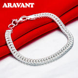 925 Silver Flat Bracelet Chain Women Jewelry
