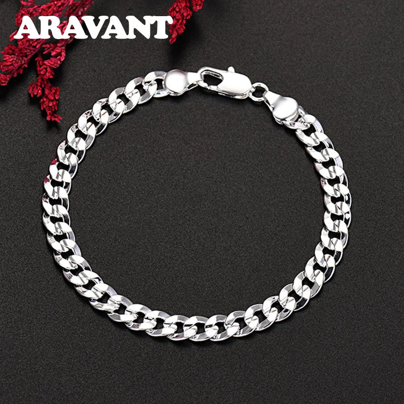 925 Silver Flat Sideways Bracelets Chains For Women