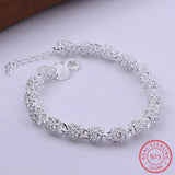 925 Silver Flower Beads Charm Bracelet For Women Adjustable Wedding Jewelry