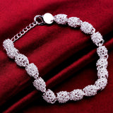 925 Silver Flower Beads Charm Bracelet For Women Adjustable Wedding Jewelry