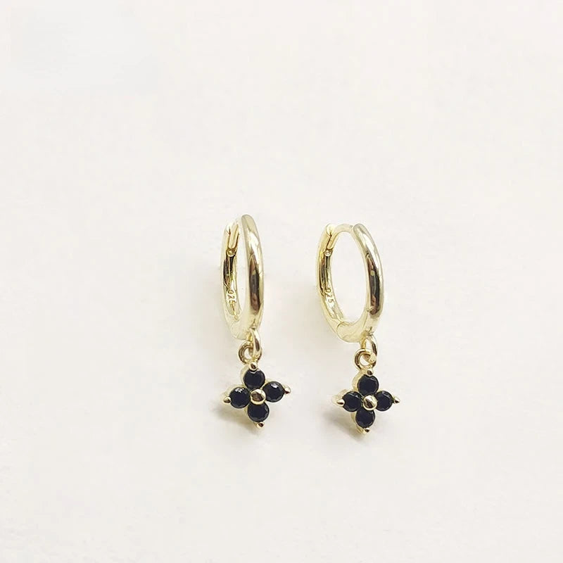 925 Silver Flower Earrings Natural Stone Stud Earrings Piercing Ear Jewelry
