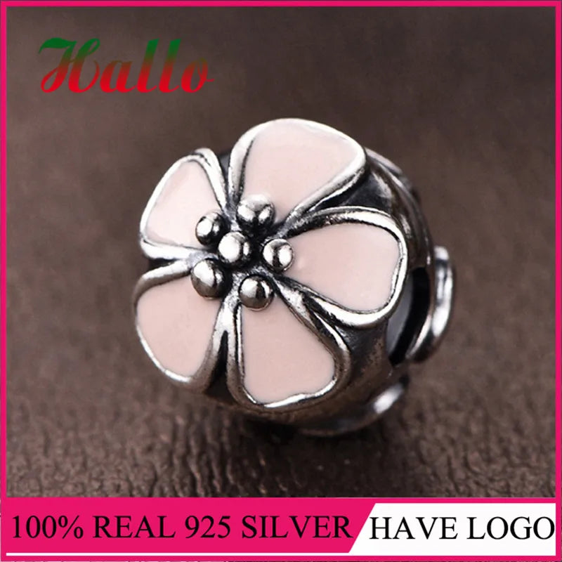 925 Silver Enamel Flower Beads for Bracelets, DIY Jewelry