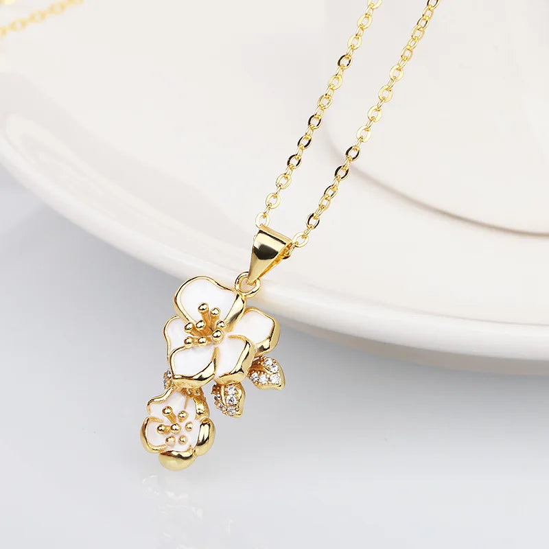 925 Silver Flower Necklace Epoxy Cherry Blossom Flower Shape Pendant Small Fresh