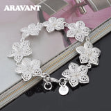925 Silver Flowers Bracelets Chains for Women Wedding Jewelry