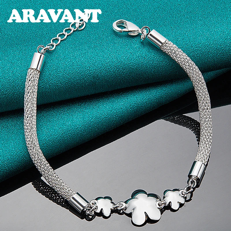 925 Silver Flowers Charm Bracelets Chain For Women Wedding Jewelry Accessories