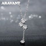 925 Silver Flowers Long Chain Necklace For Women