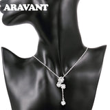 925 Silver Flowers Long Chain Necklace For Women